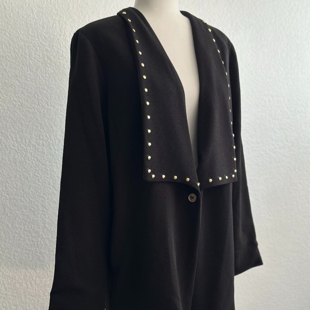 MICHAEL By Michael Kors Black with Gold Studs Open Front Blazer Jacket Size: L